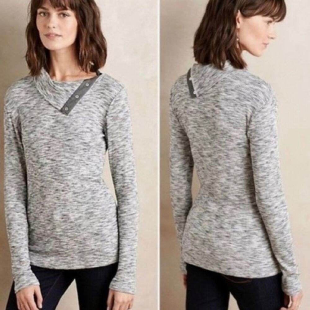 Anthropologie {Dolan} Gray Snap-Neck Fold Over/Turtleneck Ribbed Pullover Top XS